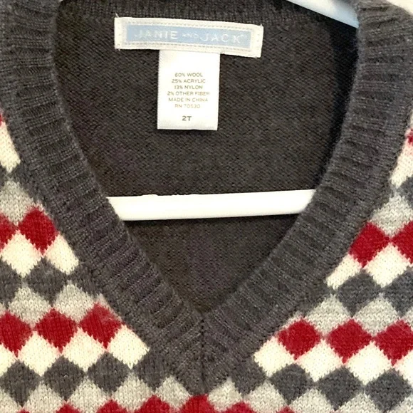 Janie and Jack Diamond V Neck Gray Sweater Size 2T - Picture 4 of 6